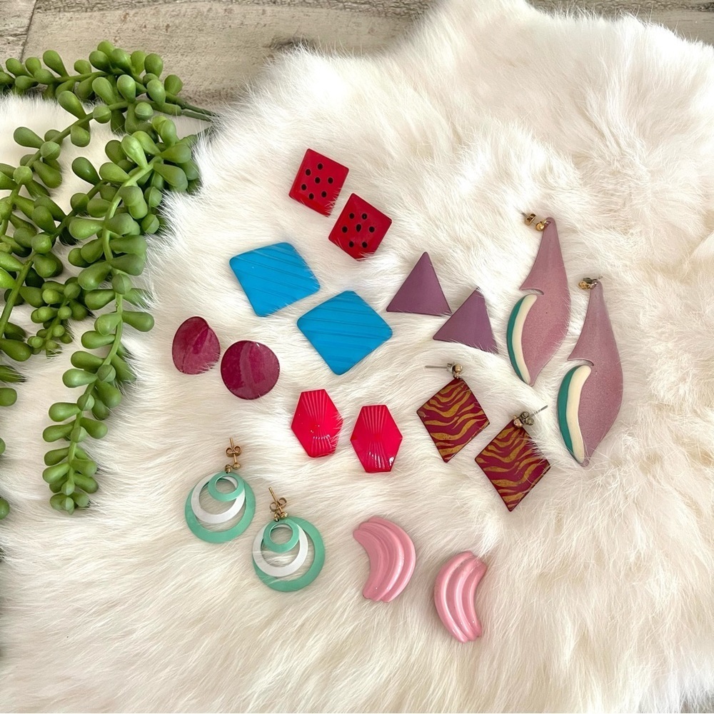 Vintage Bundle of Earrings Bundle of 9 Pairs Colorful Thin Metal